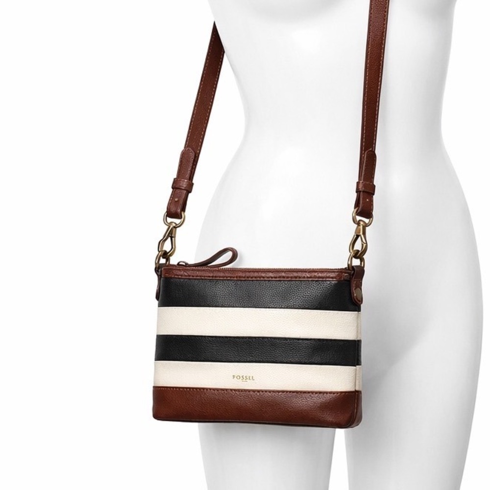 Radley London Babington Leather Crossbody Bag Striped Black Cream Small Zip